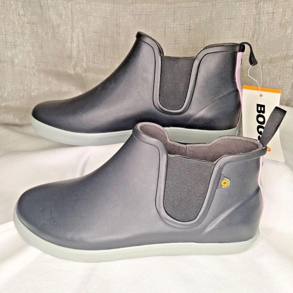 BOGS Kicker Rain Chelsea Boot Women's US 9 Black Gray Lavender Lilac Waterproof